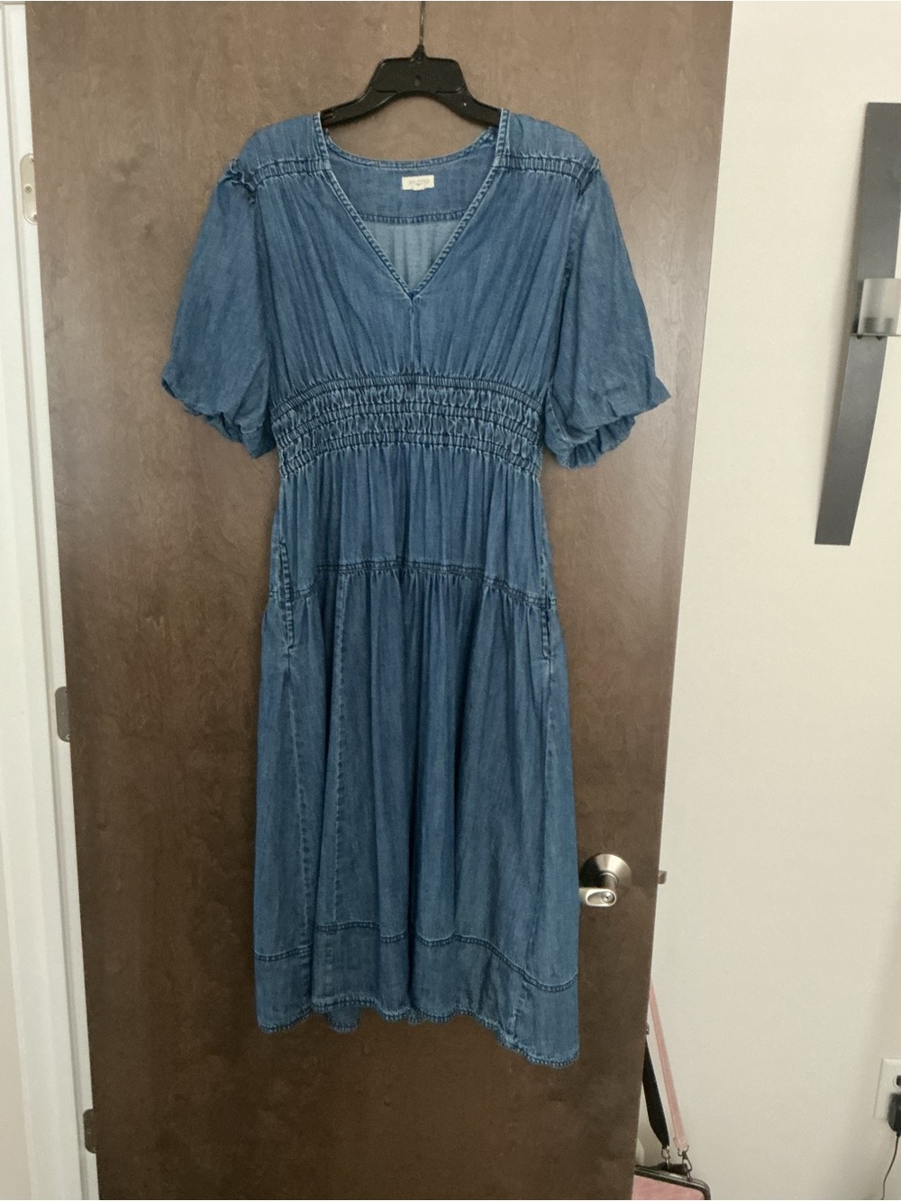 Anthropologie Indigo Denim Midi Dress with Smocked Waist